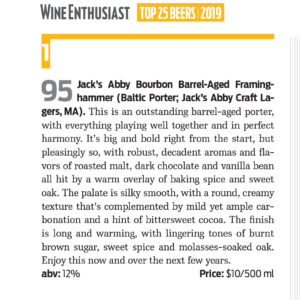 A write-up on Jack's Abby's Bourbon Barrel-aged Framinghammer by Wine Enthusiast